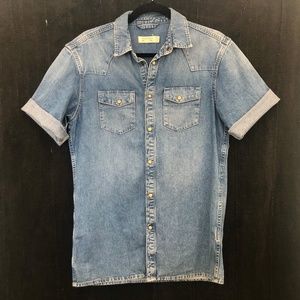 AllSaints Cortes Boxy Short Sleeved Denim Shirt
